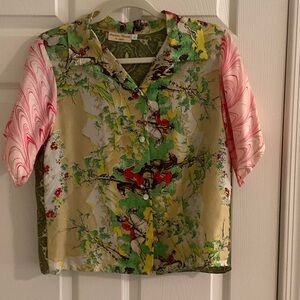 Vibrant Patterned Blouse with Green and Pink by Princess Highway